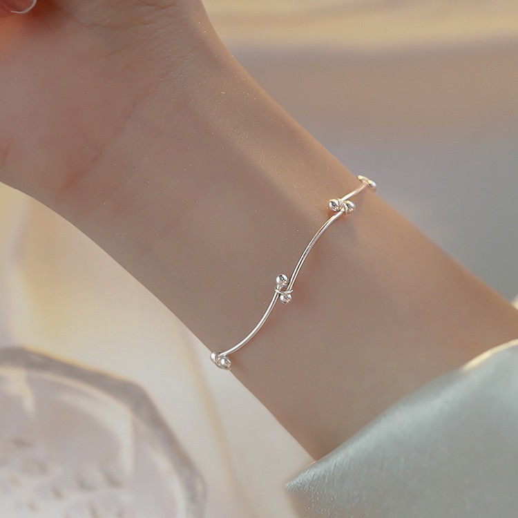 ส925 เงินสเตอร์ลิงรอบลูกปัดสร้อยข้อมือแฟชั่นที่เรียบง่ายเครื่องประดับของขวัญนักเรียนหญิง