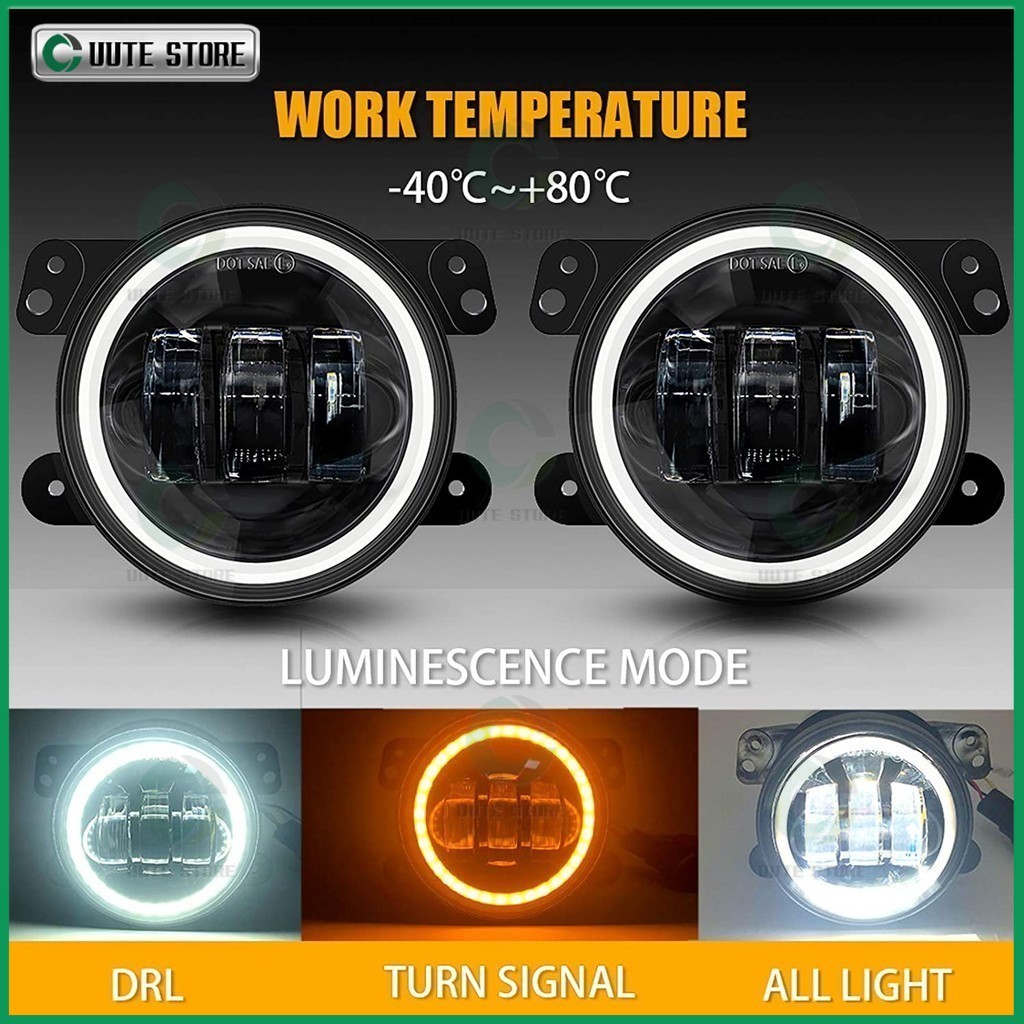 24H shippingไฟตัดหมอก LED 2pc ไฟตัดหมอก ทรงกลมขนาด 4 นิ้วสำหรับขับรถรถยนต์ไฟตัดหมอกสีขาวสีเหลืองอำพันวงแหวนรัศมีสำหรับรถ