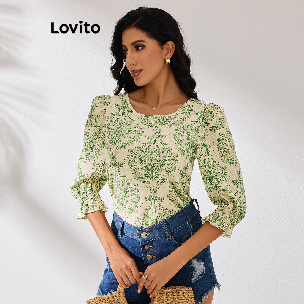 Lovito เสื้อสม็อค ลายเพสลีย์ลำลองสำหรับผู้หญิง LBL17109