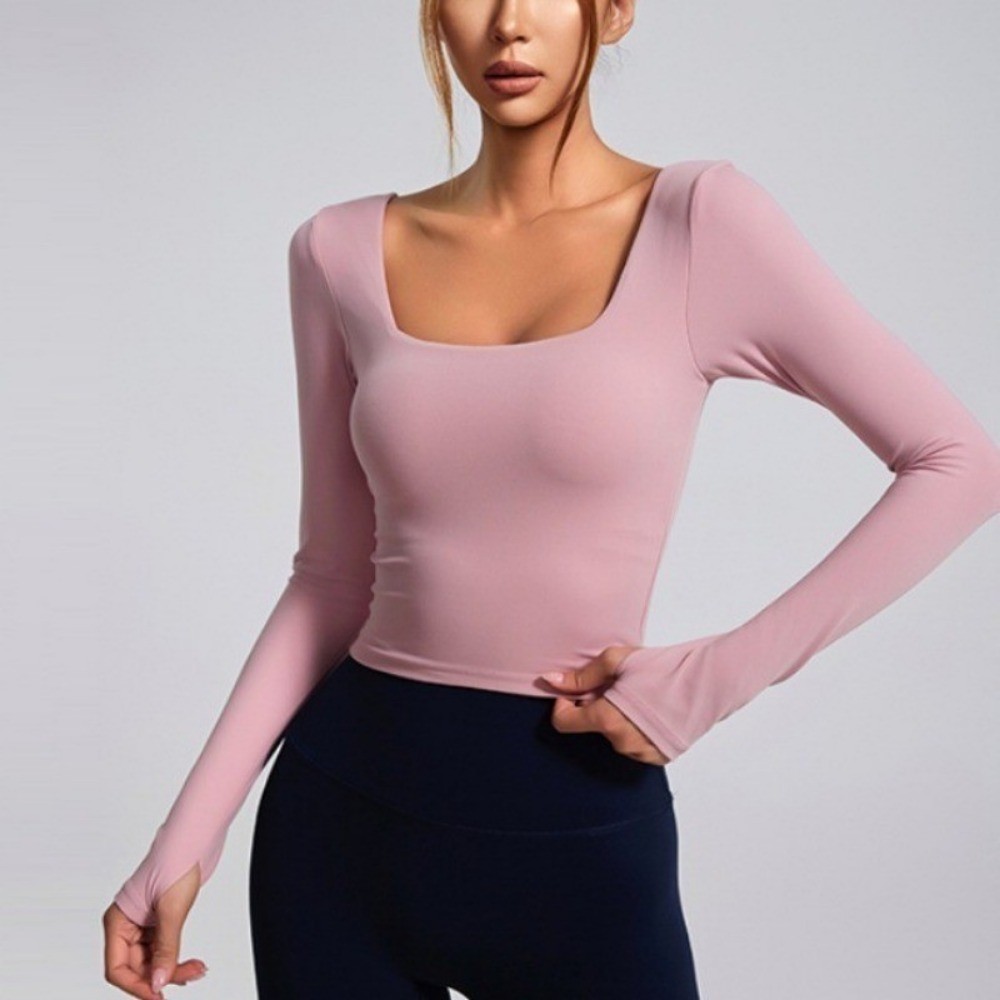【LASYYOGA】เสื้อยืดแขนยาว ระบายอากาศ สีนู้ด สําหรับออกกําลังกาย เล่นโยคะ วิ่ง ฟิตเนส