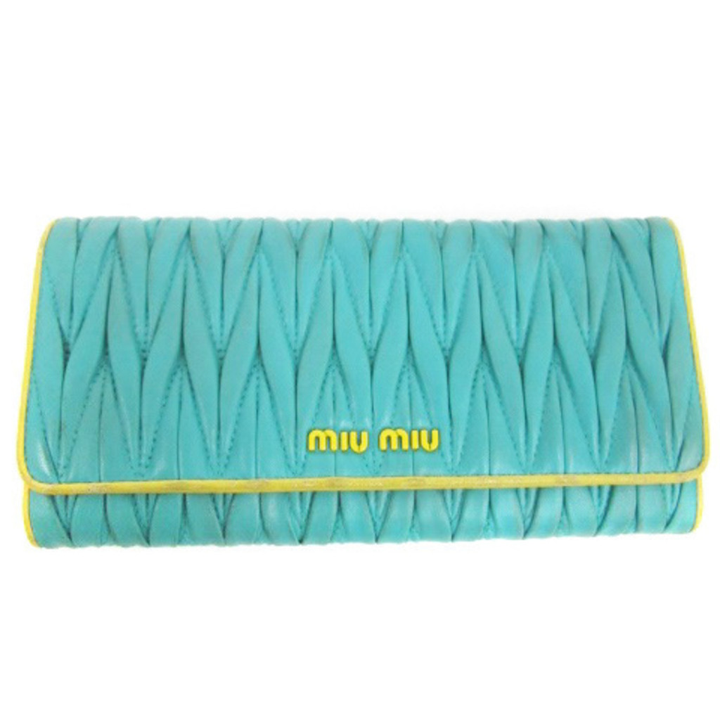 Miumiu กระเป๋าสตางค์ใบยาว Materassé หนังสีเขียว ■Gy19 ส่งตรงจากญี่ปุ่น มือสอง
