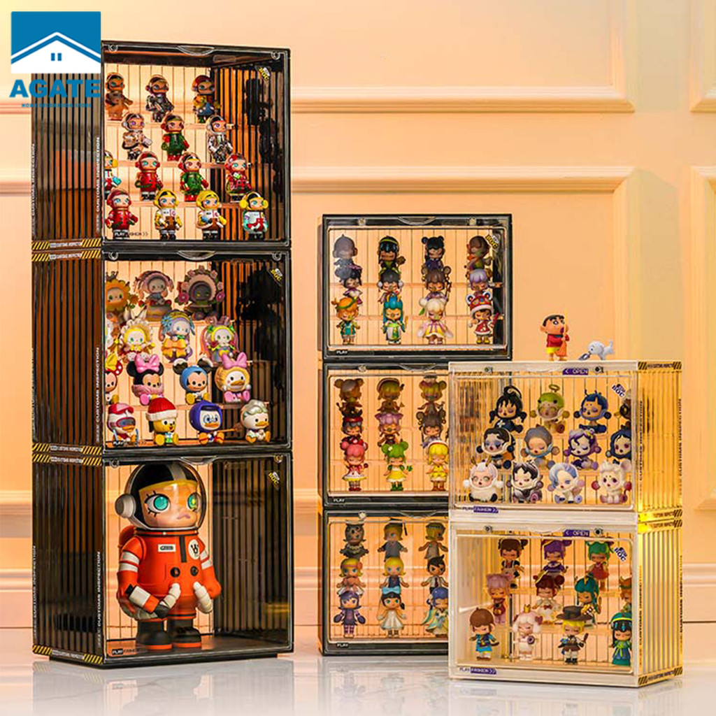 ชั้นวางโมเดล LABUBU กล่องอะคริลิคใส  ของสะสม ประกอบง่าย  แม่เหล็กดูดเปิดและปิดกา