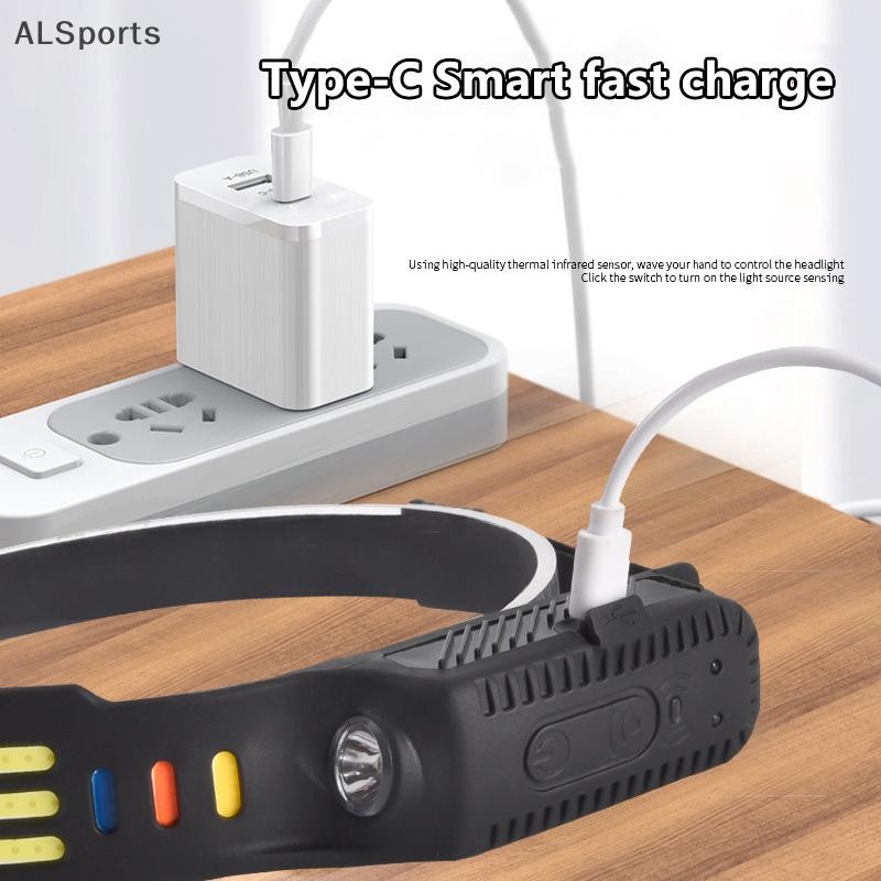 [ALSports] ใหม่ Multimode LED COB Sensor ไฟหน้าในตัว USB ชาร์จไฟหน้ากันน้ํากลางแจ้ง Camping โคมไฟตกปลา [th]