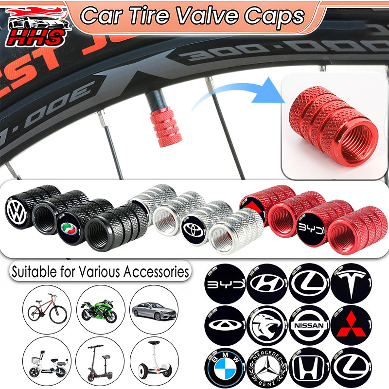 【HHS】ชิ้น Universal รถอลูมิเนียมยางหมวกยางวาล์ว Stem Caps ใหม่รถอุปกรณ์เสริมสําหรับ 20 + รถยนต์ยี่ห้อ