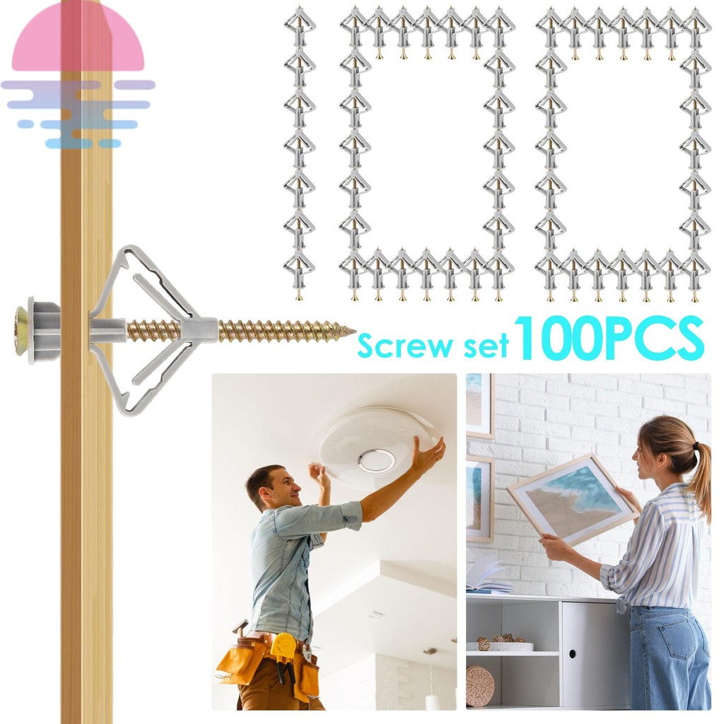 100 ชิ้น Drywall Anchor ชุดโลหะขยาย Plasterboard Anchor Unbreakable Drywall Fastener สําหรับ Home SH