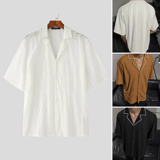 เสื้อเชิ้ตไข่มุกดีไซน์ลำลองสี solids สําหรับผู้ชาย