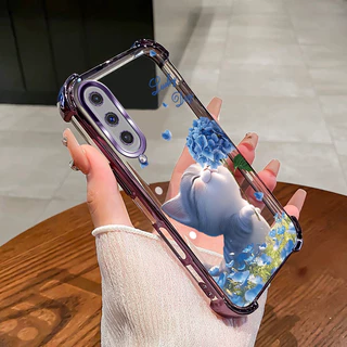 SAMSUNG สําหรับSamsung A50 A50S A30S A70 A750 A7 2018 เคสโทรศัพท์ดอกไม้แมวสี่มุมซิลิโคนTPUโปร่งใสSoft shell XH007