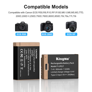 Kingma CANON LP-E17 / LPE17 รุ่นชาร์จแบตเตอรี่ได้ในตัวผ่านสาย USB (ประกันศูนย์ 1 ปี)