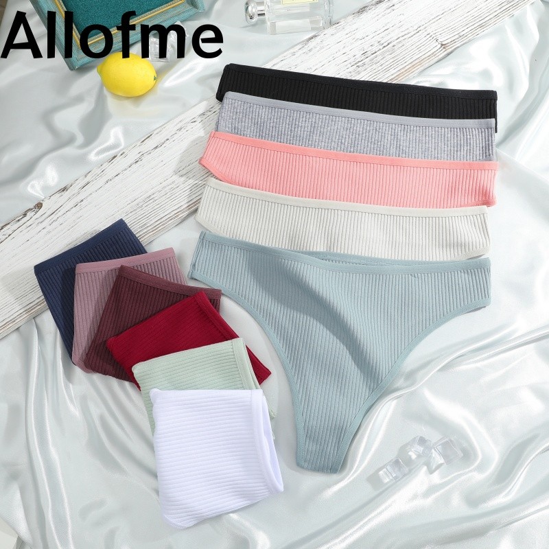 Allofme กางเกงพิมพ์ลายผ้าฝ้ายสำหรับผู้หญิง สไตล์เซ็กซี่เอวต่ำ G-String ต้านแบคทีเรีย ระบายอากาศดี