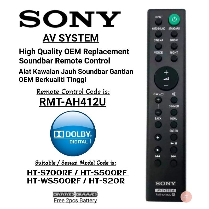 *คุณภาพสูง* Sony Soundbar Replacement Remote Control RMT-AH412U