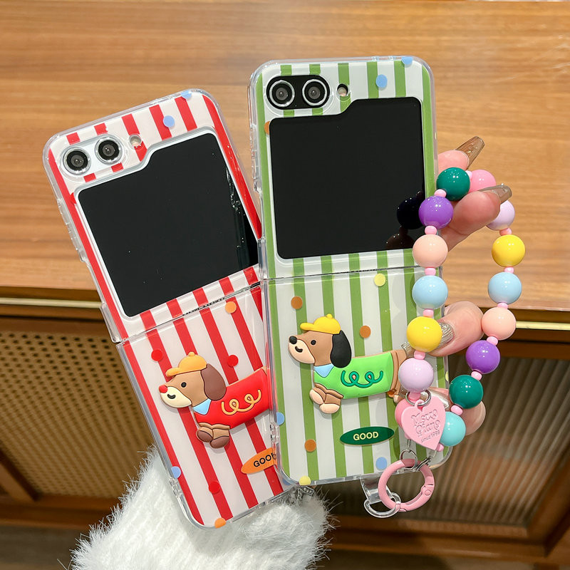 Fold Case สําหรับ SAMSUNG Z Flip3 Flip4 Flip5 Flip6 สองด้าน IMD ลาย 3D ไส้กรอกสุนัขสร้อยข้อมือกันกระ