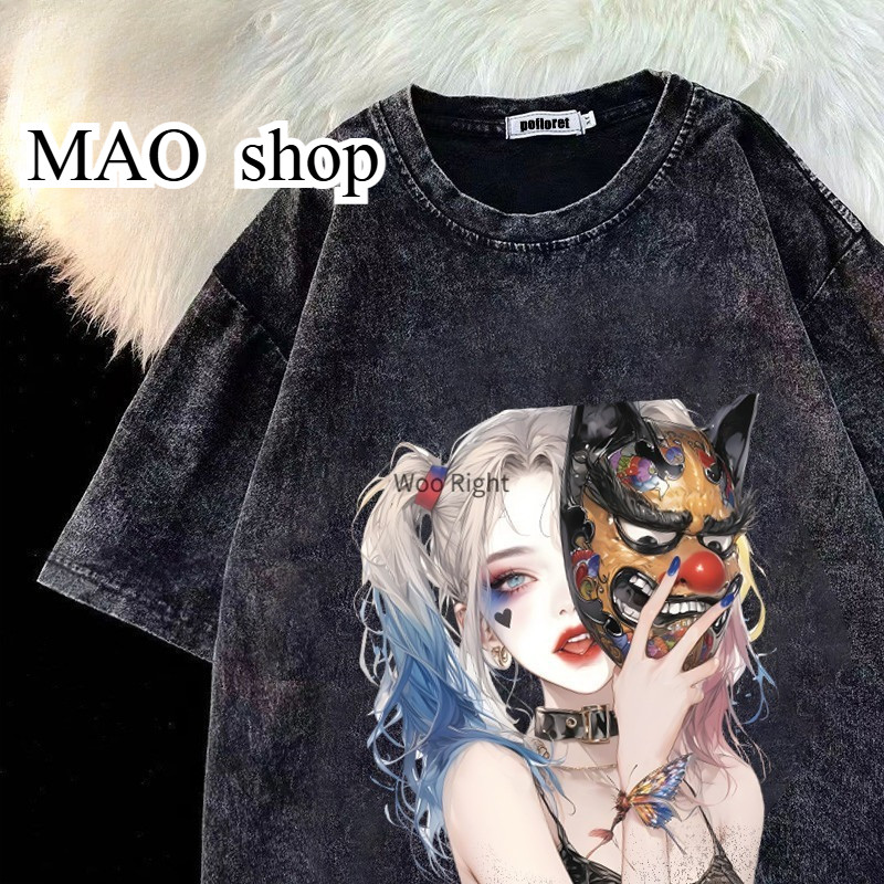 COD✅ (จัดส่งในกรุงเทพฯ)MAO Shop❗ เสื้อยืดฟอก oversize ผ้าฝ้าย100% โอเวอร์ไซซ์ สีดําเข้ม เรโทร เสื้อฟอกวินเทจ#T1678