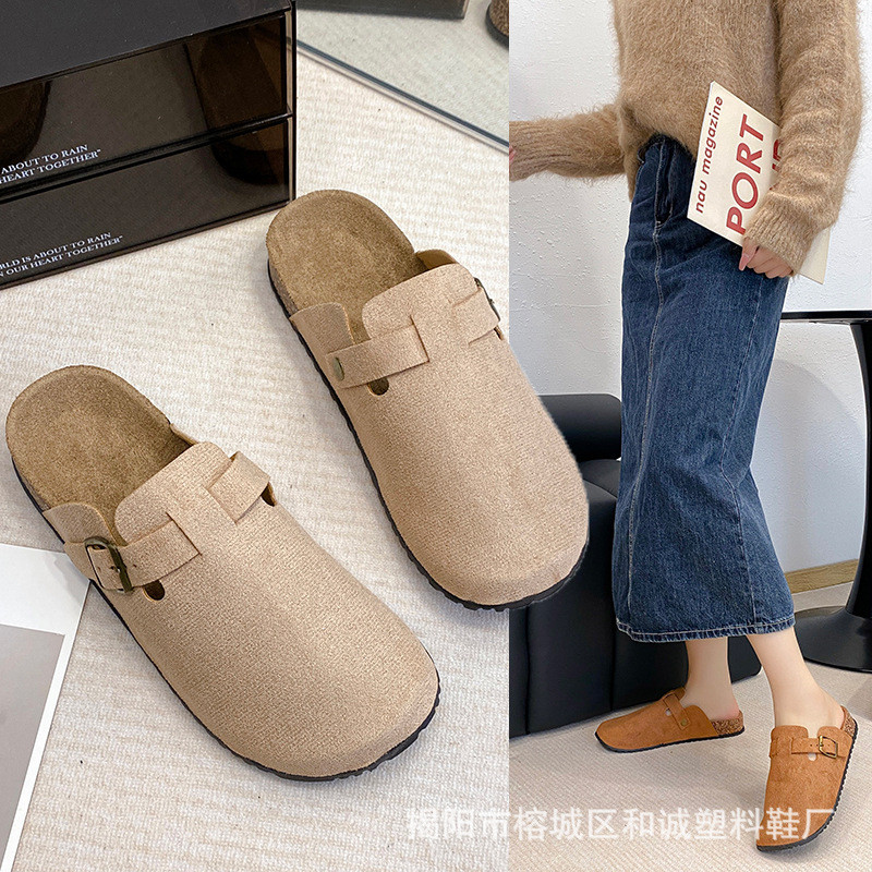ใหม่Retro Birkenstockรองเท้าฤดูร้อนสวมใส่ด้านนอกตกปลาหนาSoled Anti-Slip Toe-Coveredครึ่งรองเท้าแตะผู้หญิงSoft-Soledขี้เกียจ