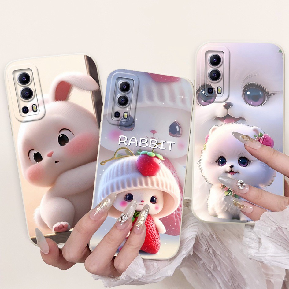 สําหรับVivo Y52 5G V2053 ปลอกCreative Rabbit Love Heartการ์ตูนซิลิโคนเหลวนุ่มสําหรับVivo Y72 5G V2041 Y 72 Y 52 กรณี