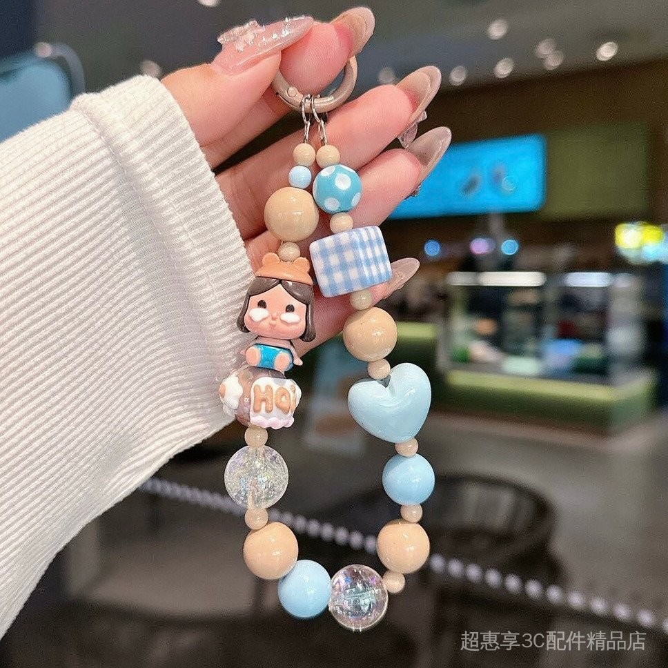 ห่วงโซ่โทรศัพท์มือถือแขวนโซ่ลูกปัดเชือกเส้นเล็กพวงกุญแจอินโซ่จี้จี้ลูกปัดสากลน่ารัก