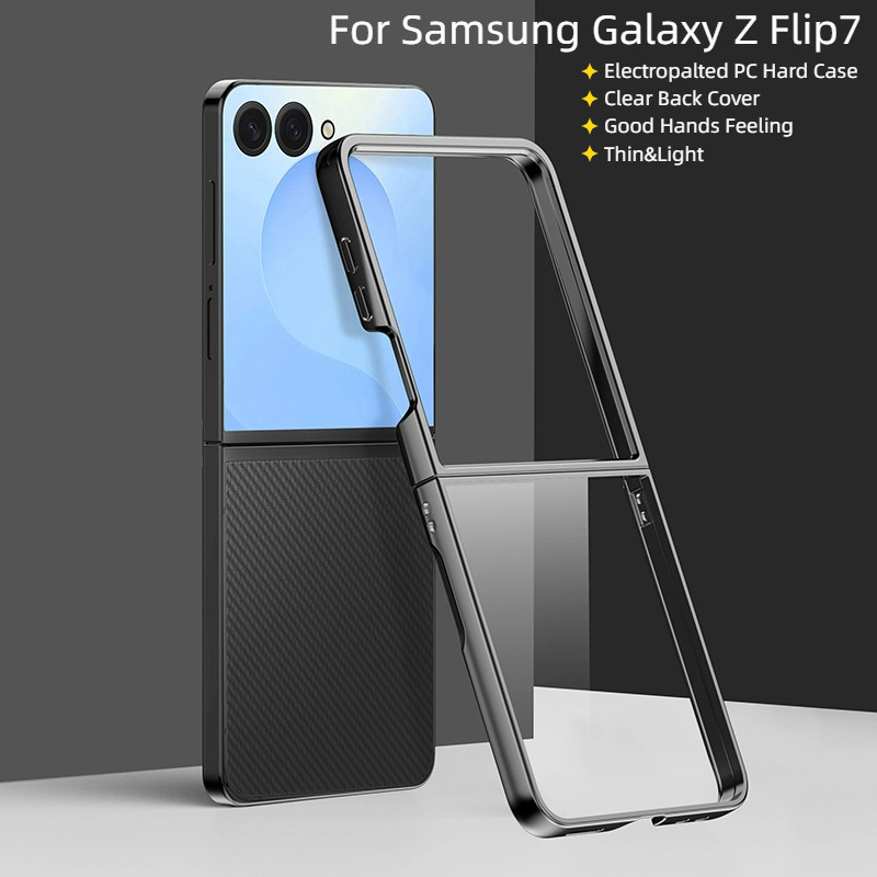 SAMSUNG Ultra Thin & Light Electroplated PC Hard Clearเคสโทรศัพท์สําหรับSamsung Galaxy Z Flip 7 6 5 4 3 5G Z Flip7 FE Flip6 Flip5 Flip4 Flip3 กันกระแทกปลอก