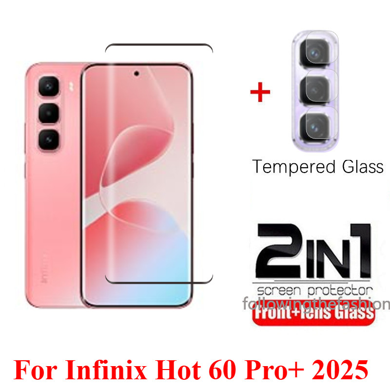 2 in 1 ฟิล์มกระจกนิรภัยสําหรับ infinix Hot 60 Pro+ Hot60pro Plus Hot60 Pro 4G 2025 Gobal หน้าจอ HD Clear View Film Protector ฟิล์มแก้วกล้องเลนส์ป้องกันกระจก