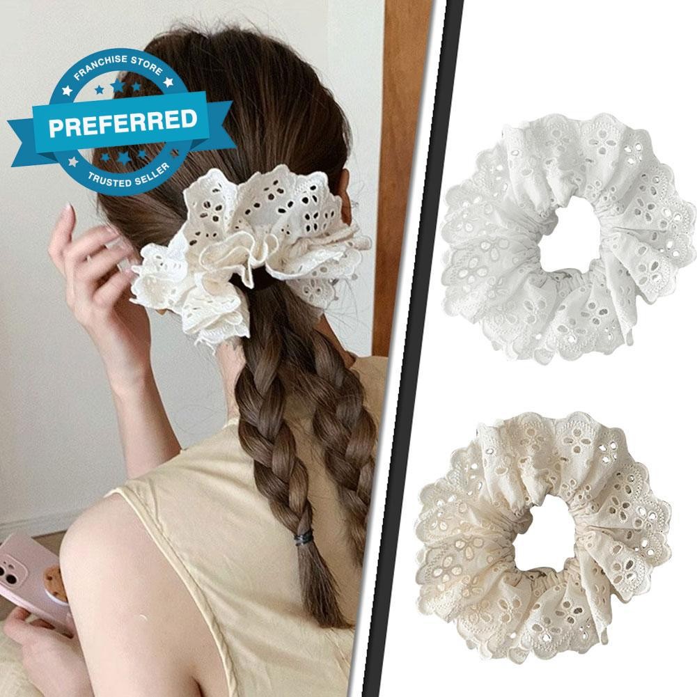 2 สีลูกไม้ Hollow Hair Tie สาวภาษาฝรั่งเศสคําสไตล์ Scrunchie ผมผู้หญิงเชือก 15 ซม.H3o9