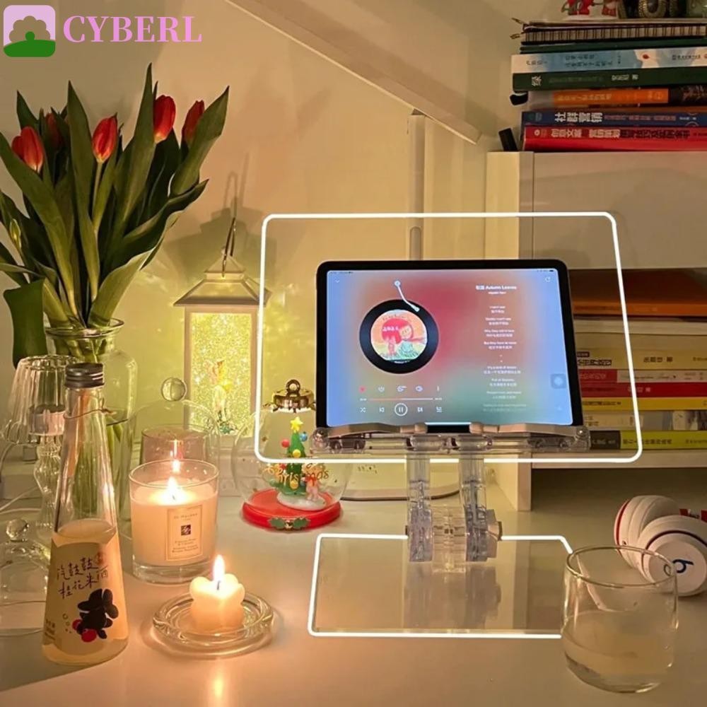 CYBERLINX ขาตั้งแท็บเล็ตอะคริลิค,ที่วางอ่านหนังสือแบบใสทรงสี่เหลี่ยมปรับได้,ที่วางโทรศัพท์ทนทานมัลติฟังก์ชั่สะดวกเดสก์ท็อปที่วางพับบ้าน