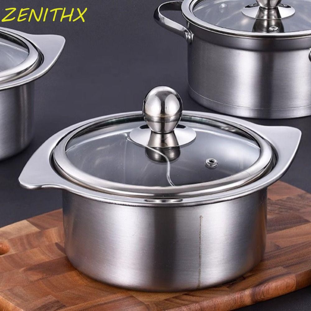 ZENITHX หม้อต้มทําอาหาร, 14/15/16/18 ซม. หม้อสต็อกหนึ่งคนพร้อมฝาปิด, กระทะพร้อมฝาปิดสแตนเลสหม้อเป็ดแมนดารินในครัวเรือน