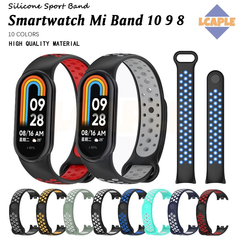 สายยางนุ่มแบบสปอร์ต for Smartwatch Xiaomi Mi Band 10 9 8 สายรัดข้อมือซิลิโคนระบายอากาศ for Mi Band 1