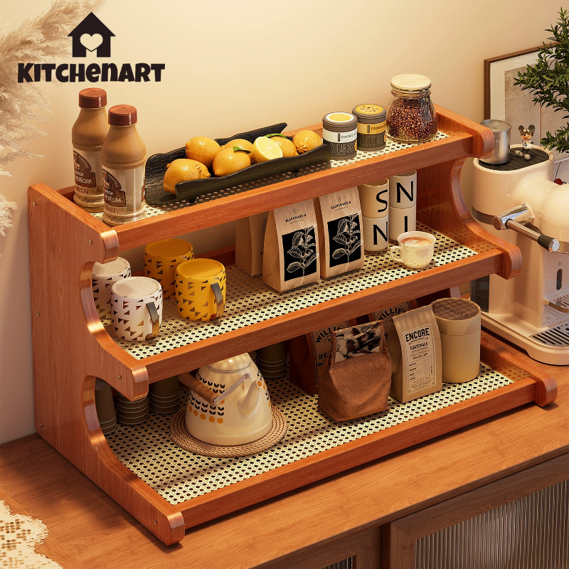 ชั้นวางชุดน้ำชา ชั้นวางของบนเดสก์ท็อป ชั้นวางกาแฟ ที่วางแก้ว ชั้นวางของอเนกประสงค์ ประกอบง่าย