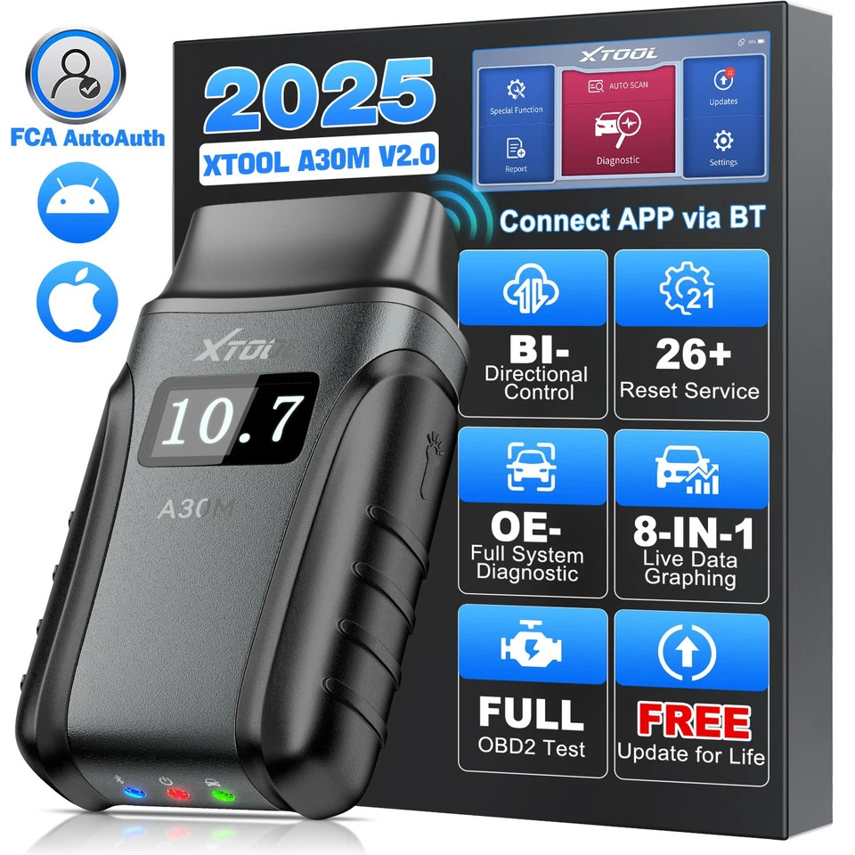 XTOOL A30M V2.0 Wireless OBD2 Scanner Full System Diagnostic Tool 26 Resets Free Updates FCA CANFD