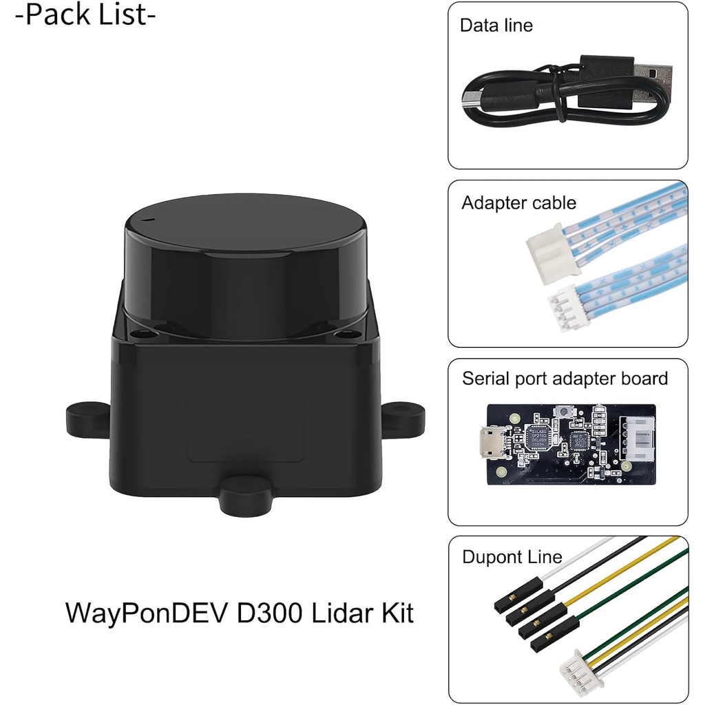 WayPonDEV FHL-LD19 360 องศา 2D Lidar Distance Sensor Kit, 10Hz Scan Rate และ 12m ระยะทาง Lidar Scann