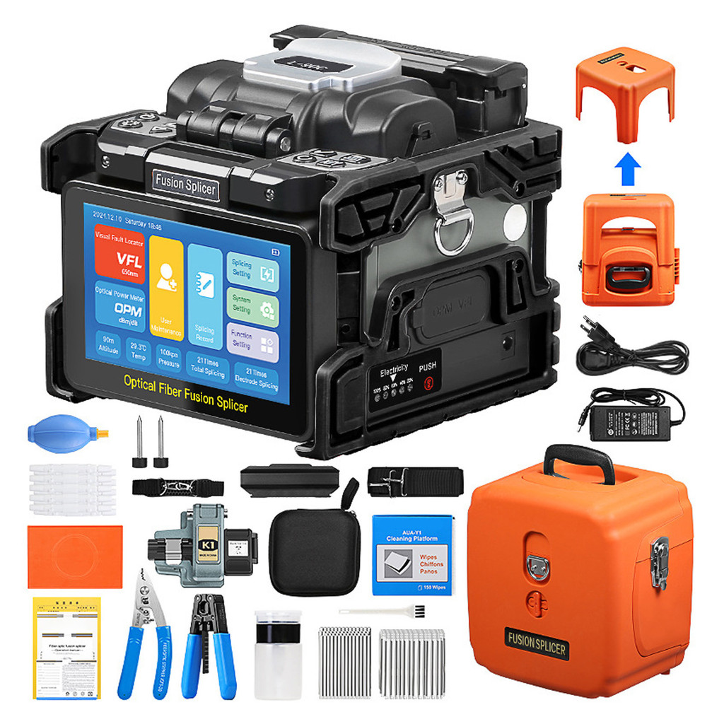 Optical Fiber Fusion Splicer 5 นิ้วหน้าจอสัมผัส 8s Splicing 18s ความร้อนอัตโนมัติเส้นใย Fusion Splic