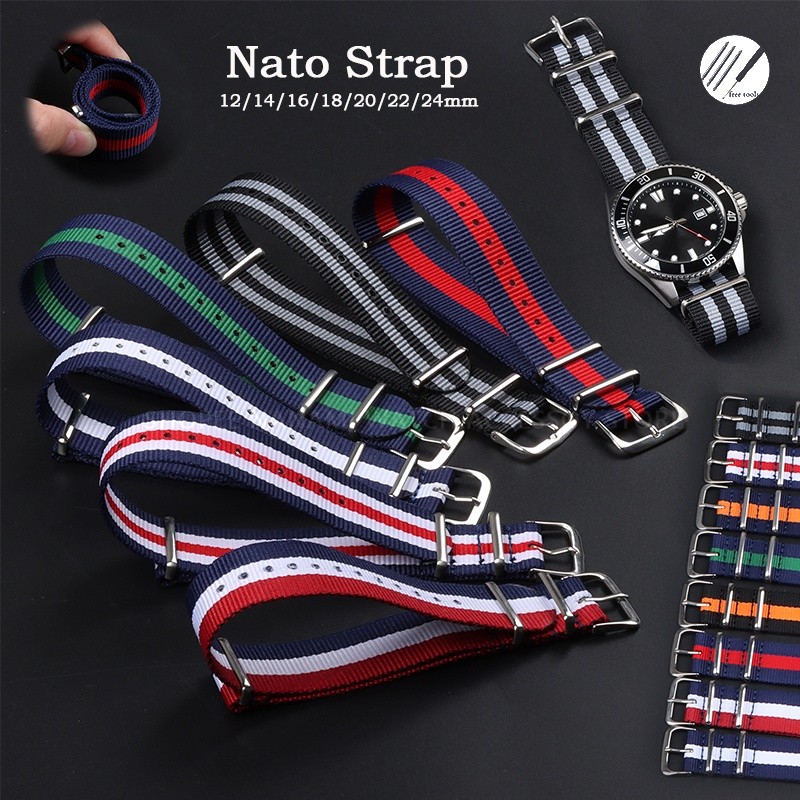 ไนลอน NATO สายนาฬิกา 12/14/16/18/20/22/24 มม.Universal One Piece Loop Zulu ผ้าใบลายนาฬิกาทหารกีฬาผู้ชายผู้หญิง Wristbelt สร้อยข้อมือ