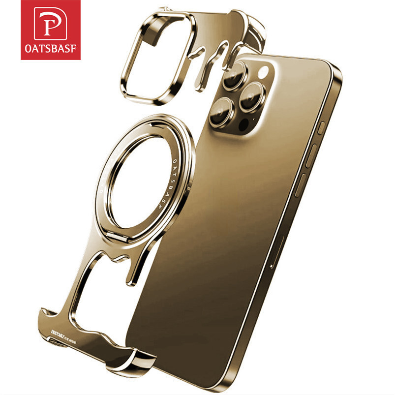 เคสโทรศัพท์โลหะ Oatsbasf พร้อม 360°ที่วางแหวนนิ้วหมุนสําหรับ ihone 16Pro Max