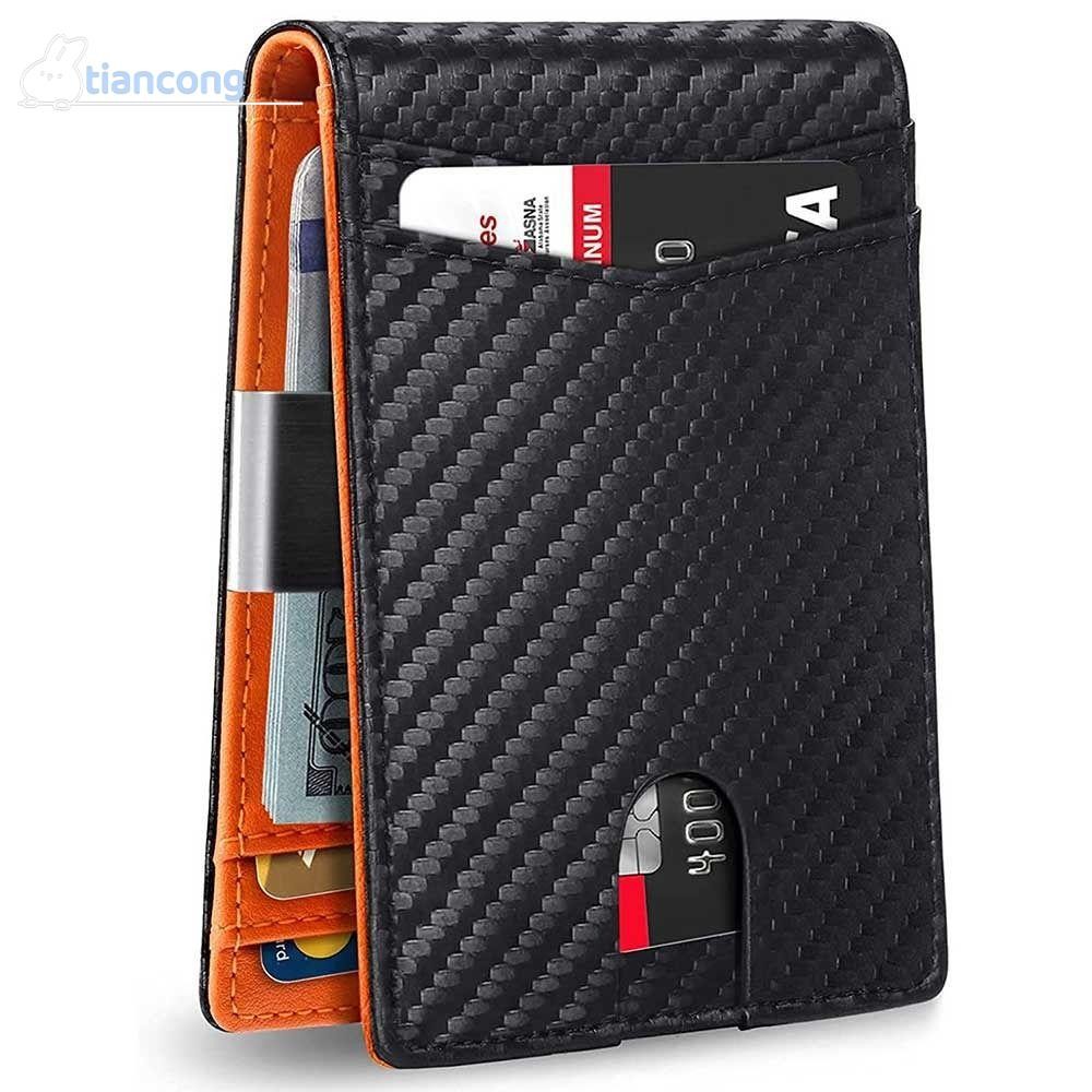 TIANCONG Mens Slim Wallet Slim RFID Blocking Thin Small Wallet Front Pocket Anti-scan