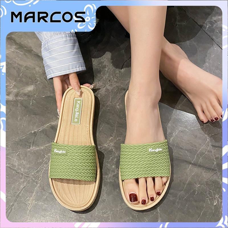 MARCOS การจัดส่งท้องถิ่นของรองเท้าแบนสำหรับสตรี น้ำหนักเบา ไม่ลื่น รองเท้านุ่ม รองเท้าสตรีที่มีลากตรง รองเท้าแตะสตรี