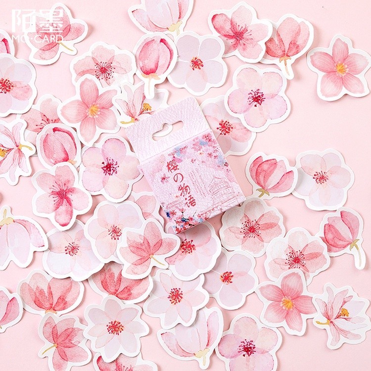 45PCS สมุดภาพขนาดเล็กสติกเกอร์แล็ปท็อปกล่องสีชมพูซากุระดอกไม้ Monogatari สติกเกอร์สําหรับแล็ปท็อป Scrapbooking กระเป๋าเดินทางกระเป๋าสตางค์