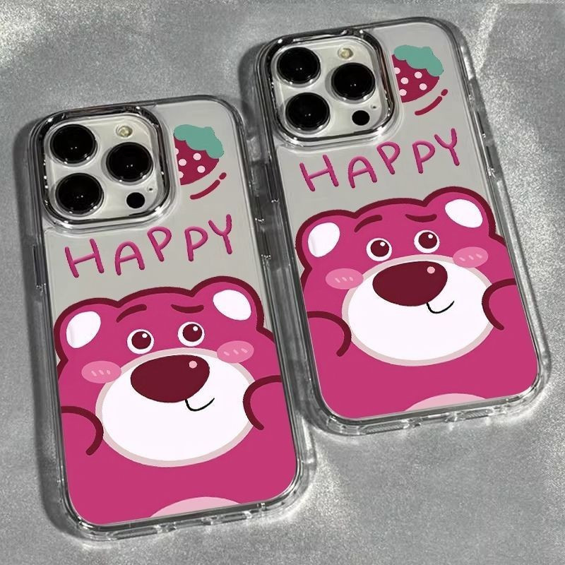 น่ารักสตรอเบอร์รี่หมีกรอบโลหะเคสโทรศัพท์สําหรับOPPO F9 A3X A93 FINDX8 A53 F11 A98 A74 A78 A7 A31 A3P