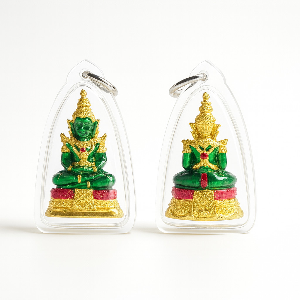 ซื้อ 1 ชิ้นแถม 1 ชิ้น พระแก้วมรกต จี้พระแก้วมรกต ลงยา สีเขียว กรอบพลาสติกันน้ำ สูง 2x3 ซ.ม  ดวงไม่ดี เสริมลาภเสริมทรัพย์