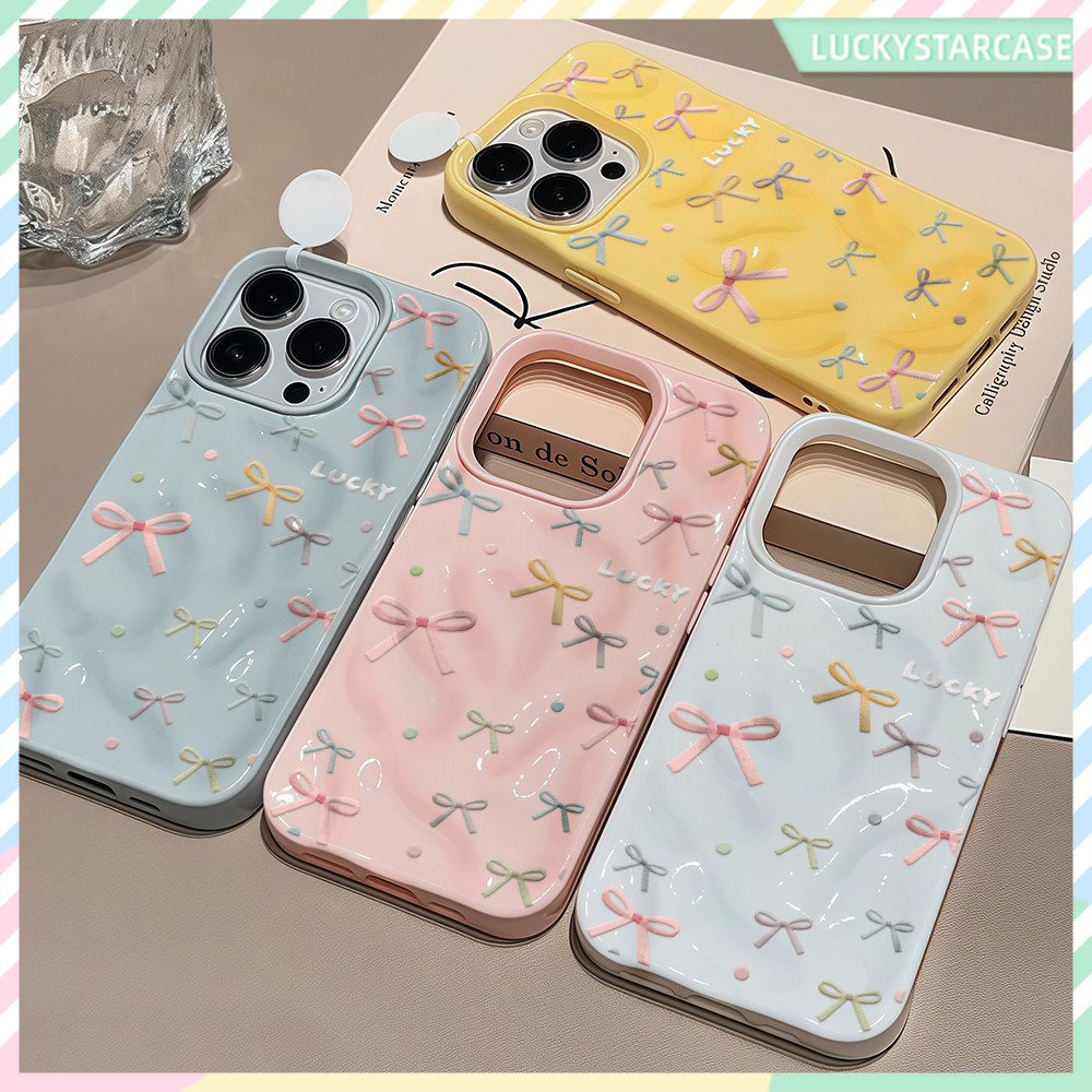 เคสโทรศัพท์หรูหรา For iPhone 11 12 13 14 15 16 Pro Max 7 8 6Plus XS Max XR X โบว์บัลเล่ต์ เกาหลีสีทึบซิลิโคนสีฟ้า Case