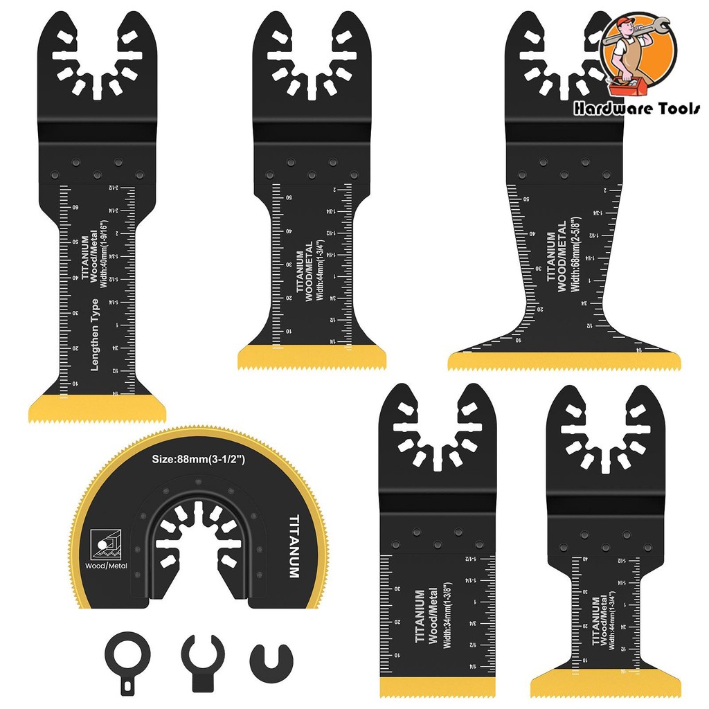 6 ชิ้น Oscillating ใบเลื่อย Bi-metal ไทเทเนียมเคลือบทนต่อการสึกหรอ Oscillating ใบมีดอะแดปเตอร์ปะเก็น SHOPQJC2151