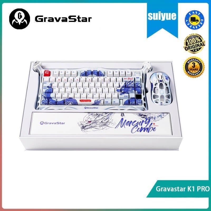 Gravastar K1 PRO 75K Blue White Porcelain Mechanical Keyboard ที่กําหนดเองอลูมิเนียมเมาส์เกมมิ่งไร้ส