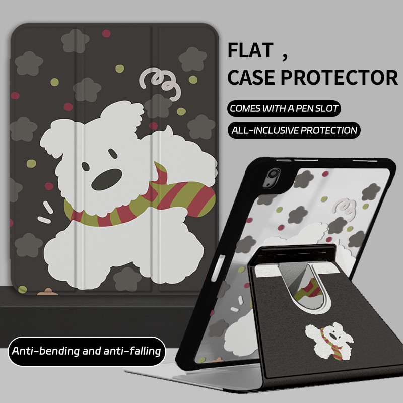 InnoShell พร้อมสต็อก 360° เคส iPad หมุนได้อะคริลิคกลับ Gen9 ริบบิ้นหวานสุนัข Air4/5 Gen11 ฝาครอบ iPad พร้อมที่ใส่ดินสอ Air6/7