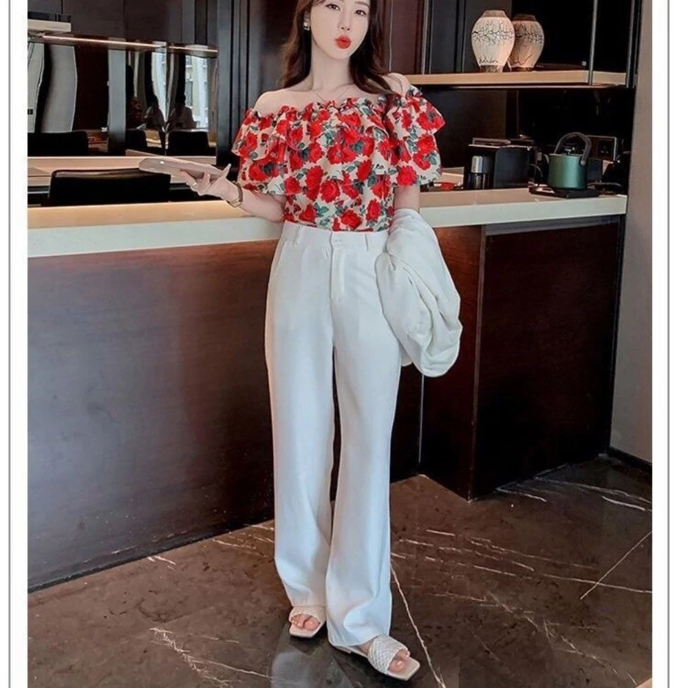 เสื้อเชิ้ตลายดอกวันสงกรานต์ สไตล์เปิดไหล่ แขนสั้นขอบใบบัว thumbnail 7