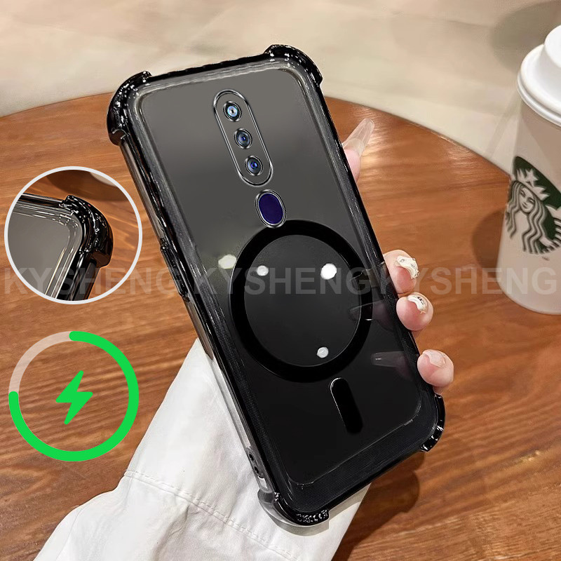 เคสสําหรับ OPPO F11 PRO เคสโทรศัพท์ TPU แหวนบางชาร์จแม่เหล็กสี่มุมป้องกันการตกเปลือกนิ่มโปร่งใส 011