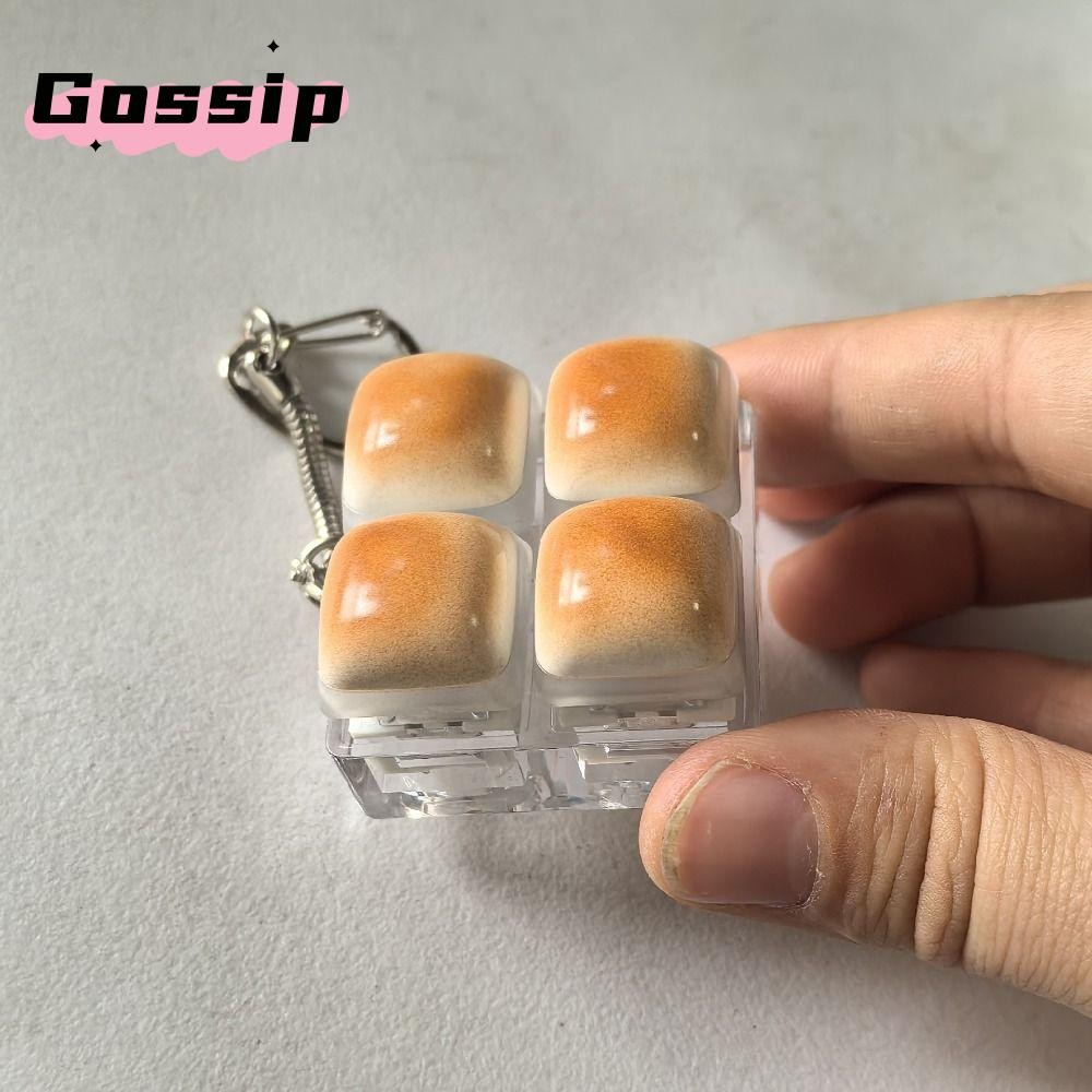 GOSSIP พวงกุญแจ Fidget, การออกแบบขนมปังคาราเมลปุ่มฝาครอบคีย์บอร์ดนิ้ว, เสียงคลิก DIY คีย์บอร์ดผ่านเวลาปุ่มกดพวงกุญแจผู้ใหญ่
