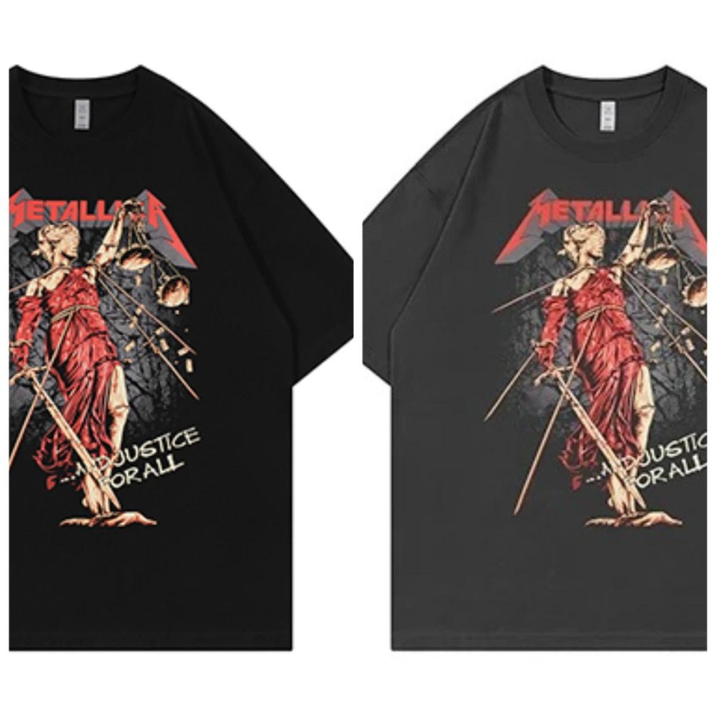 ใหม่แฟชั่นหลวมผ้าฝ้ายรอบคอ Rock เสื้อยืดแขนสั้นสําหรับผู้ชายและผู้หญิง Metallica โลหะ Retro American