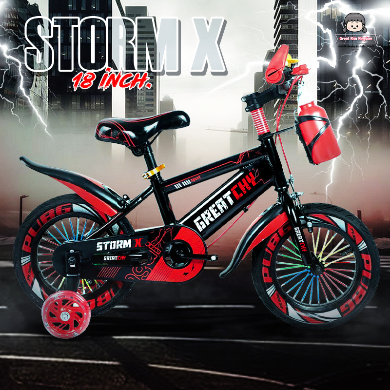 ????ส่งไว!! จักรยานเด็ก รุ่น Storm-X ขนาด 12/16/18/20 นิ้ว (ล้อเติมลม)???? มีขวดน้ำ ล้อเสริมมีไฟ รถจักรยาน