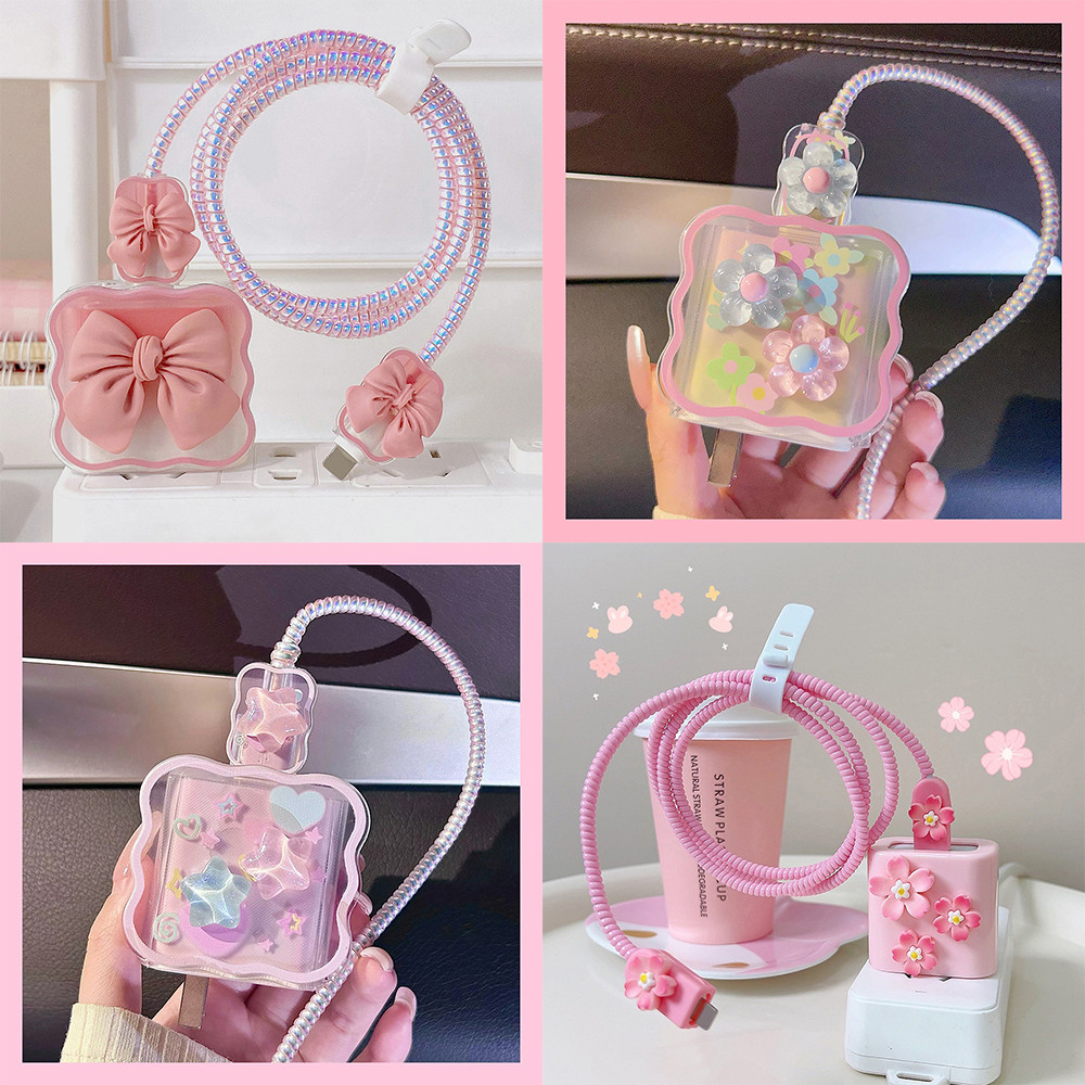 5 IN 1 เคสสายชาร์จ สำหรับ ไอโฟน Apple Power Adapter 18/20W ลายการ์ตูนน่ารัก สายชาร์จป้องกันข้อมูลลวดวินเดอร์