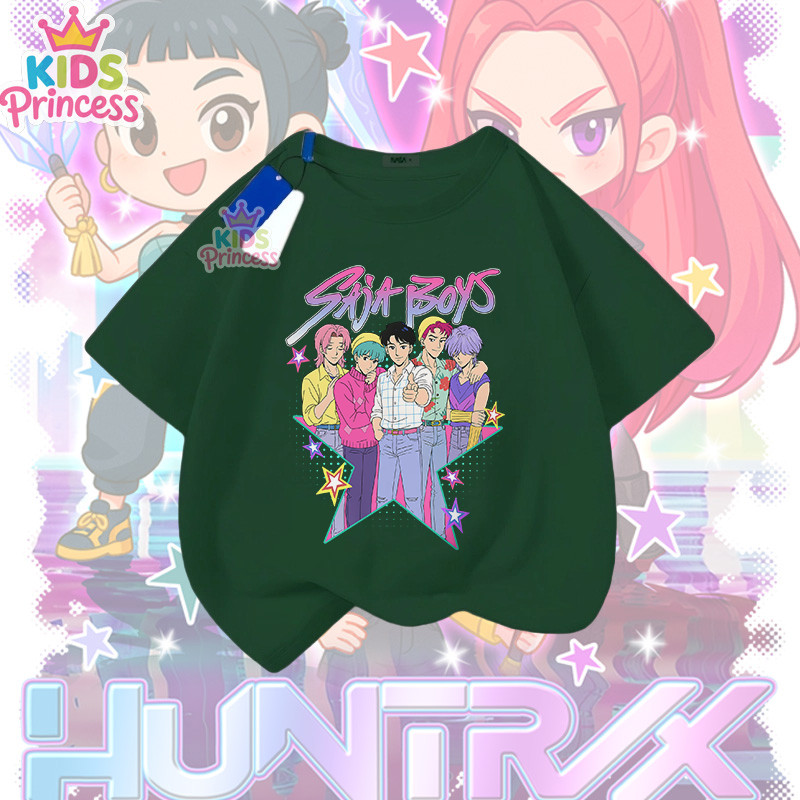 เสื้อยืดสำหรับเด็กและวัยรุ่น Kpop Demon Hunters ทำจากผ้าฝ้าย  แขนสั้น สไตล์ Huntrix Boys01 90-150 N45