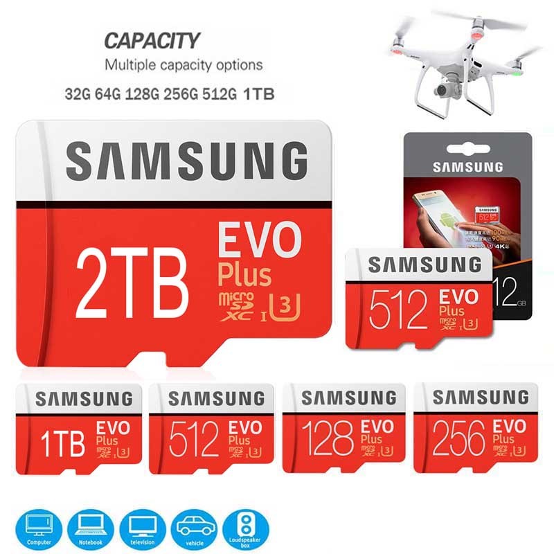 ความเร็วสูง EVO Plus SD การ์ด 2tb 1tb 128gb 64gb 512gb 256gb Micro SD Pro แฟลชการ์ดหน่วยความจํา SD หน่วยความจํา U3 V30 A2 Microsd TF การ์ดโทรศัพท์สําหรับโทรศัพท์มือถือคอมพิวเตอร์กล้องวงจรปิดกล้อง