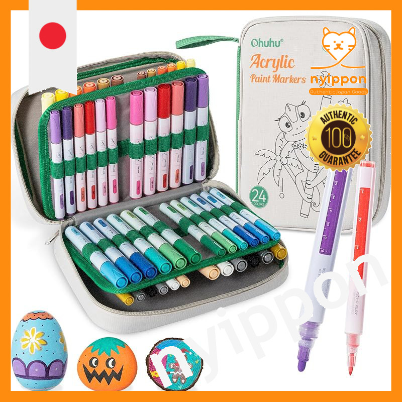 Ohuhu Acrylic Markers 48-Piece 24 Color Set Paint Pens Paint Markers Fine Tip 0.7mm, Medium Tip 1.8-