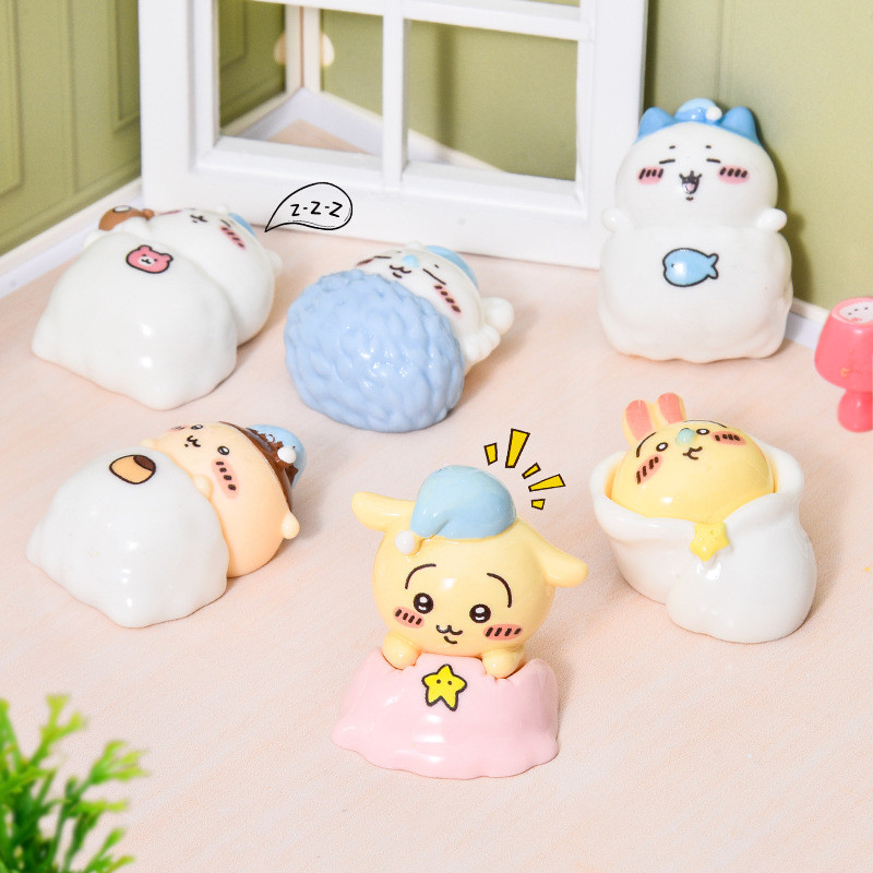 การ์ตูนนอน Chiikawa ตุ๊กตา   บ้านตุ๊กตา DIY แต่งมือสําหรับรถยนต์โต๊ะเครื่องประดับ